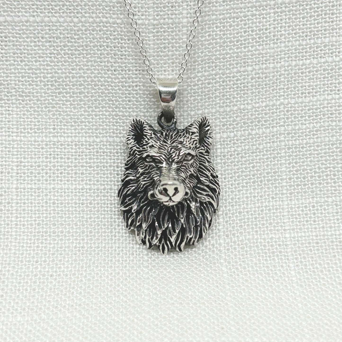 Sterling Silver 3D Wolf Head Necklace
