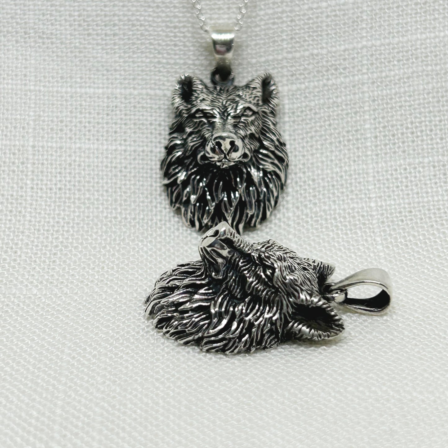 Sterling Silver 3D Wolf Head Necklace