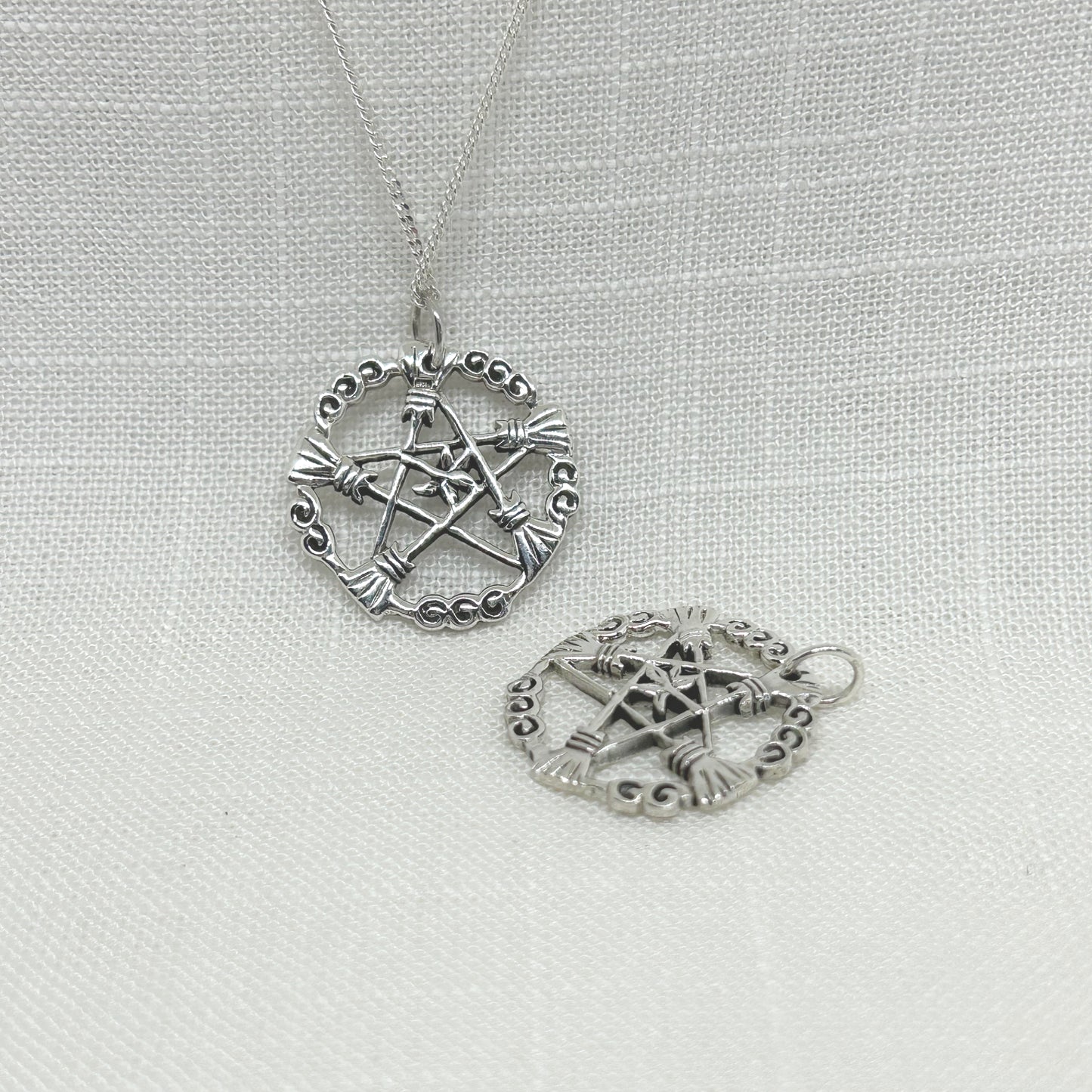 Sterling Silver Brooms of the Elders Pentacle Necklace