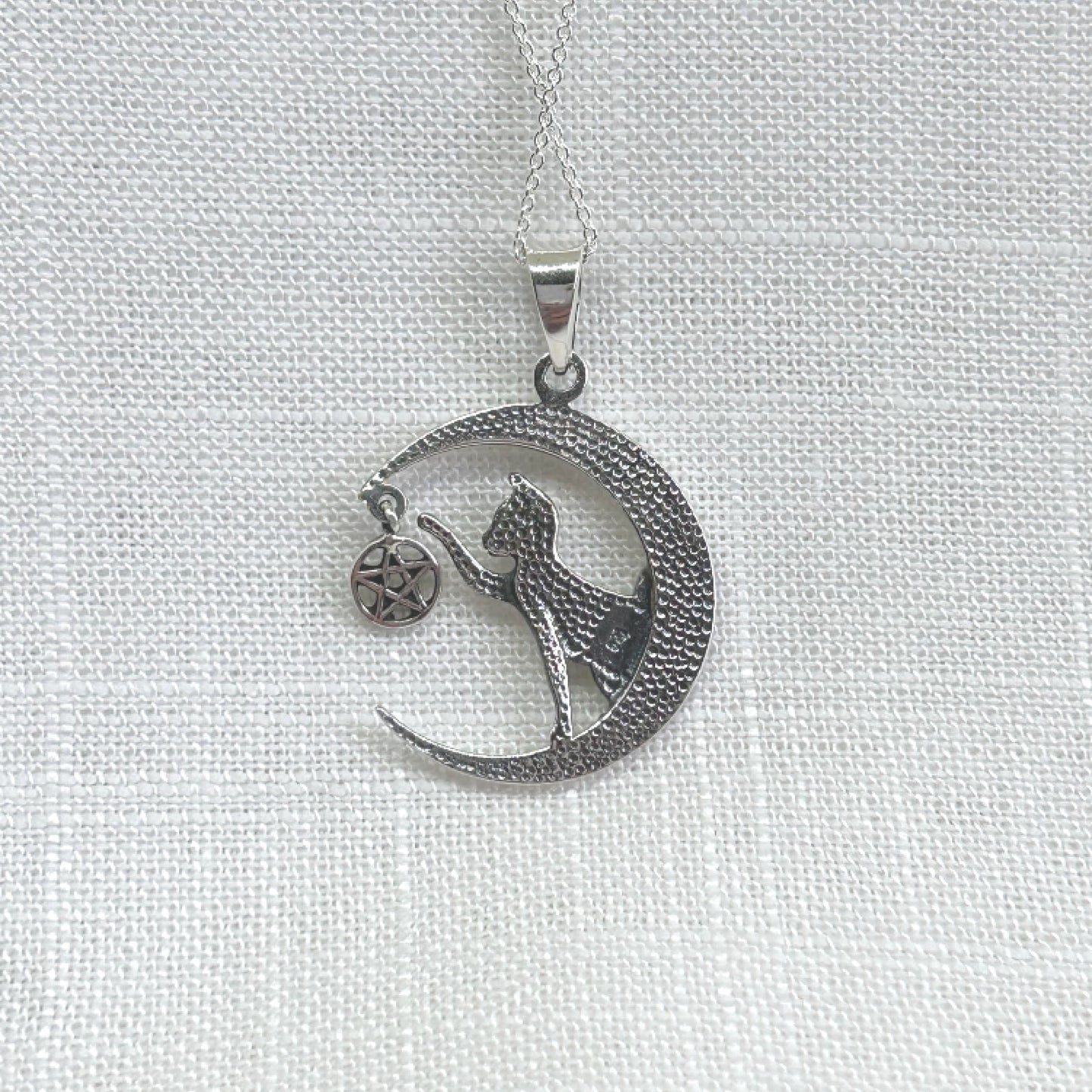 Sterling Silver Cat & Moon Necklace