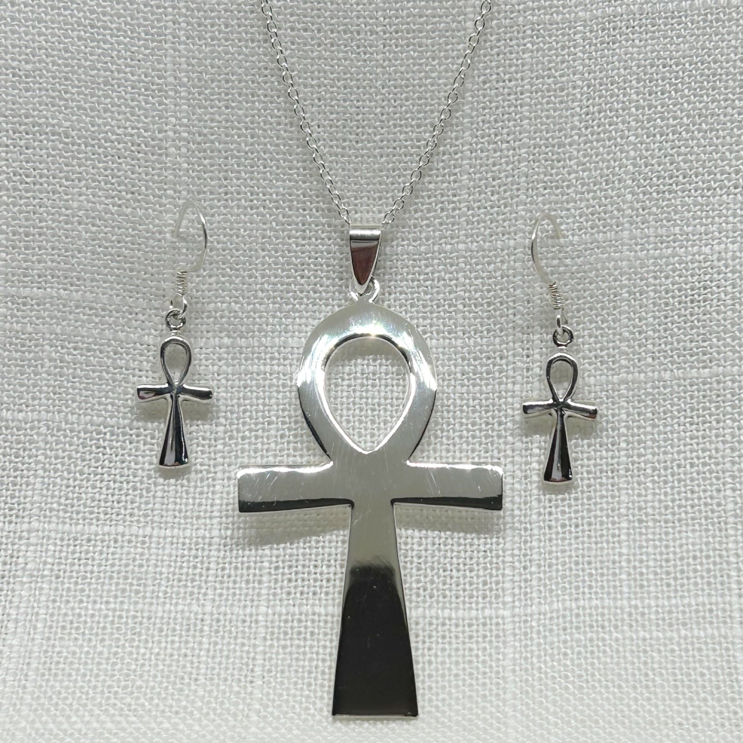 Sterling Silver Egyptian Ankh Drop Earrings