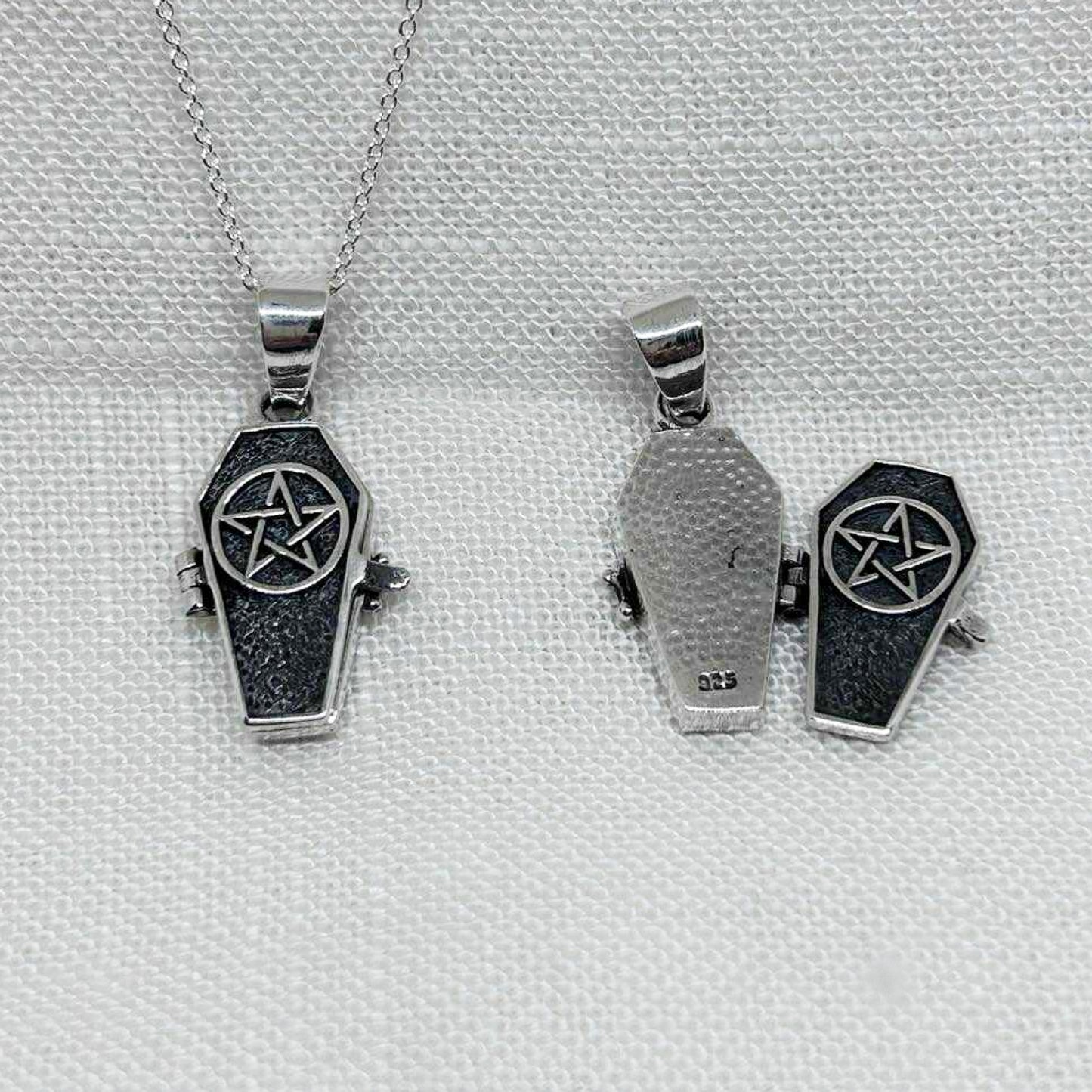 Sterling Silver Gothic Pentacle Locket Necklace