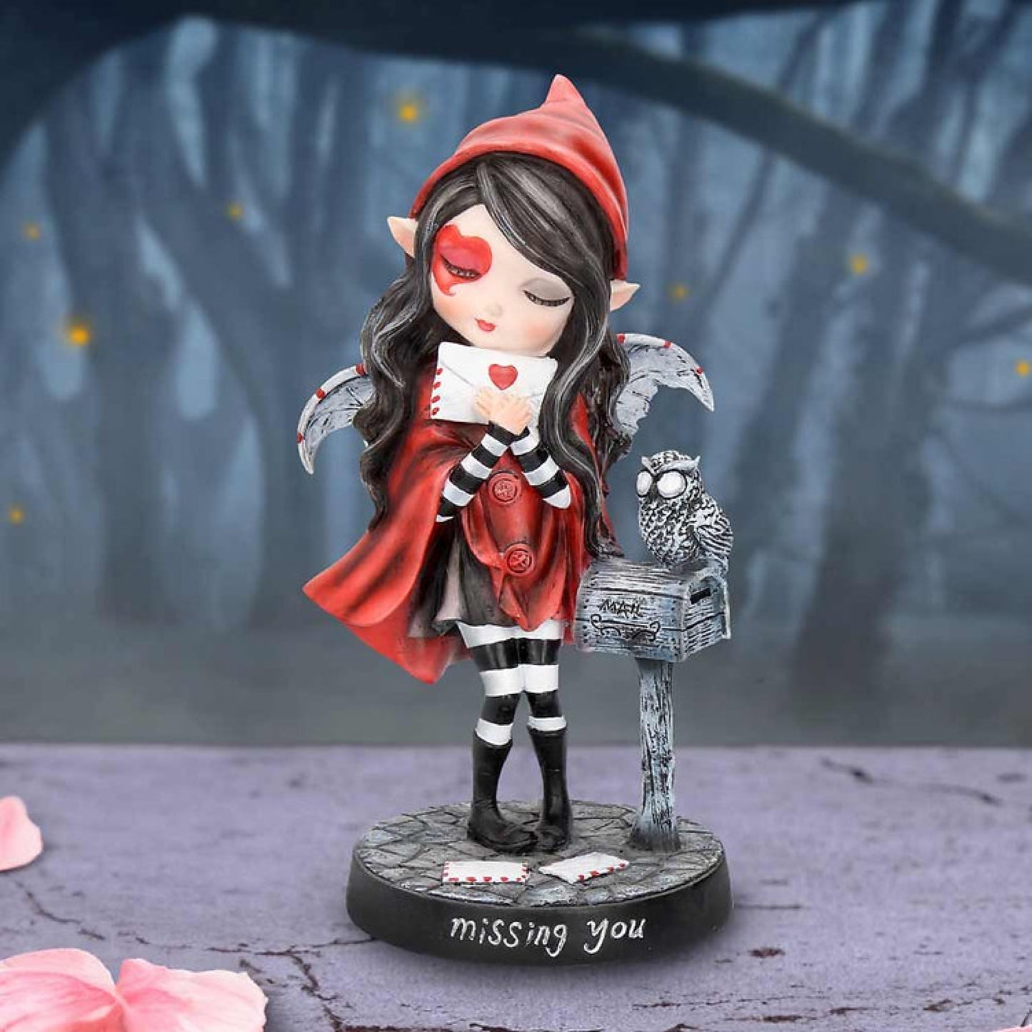 Missing You Red Hooded Fairy with Mailbox Figurine