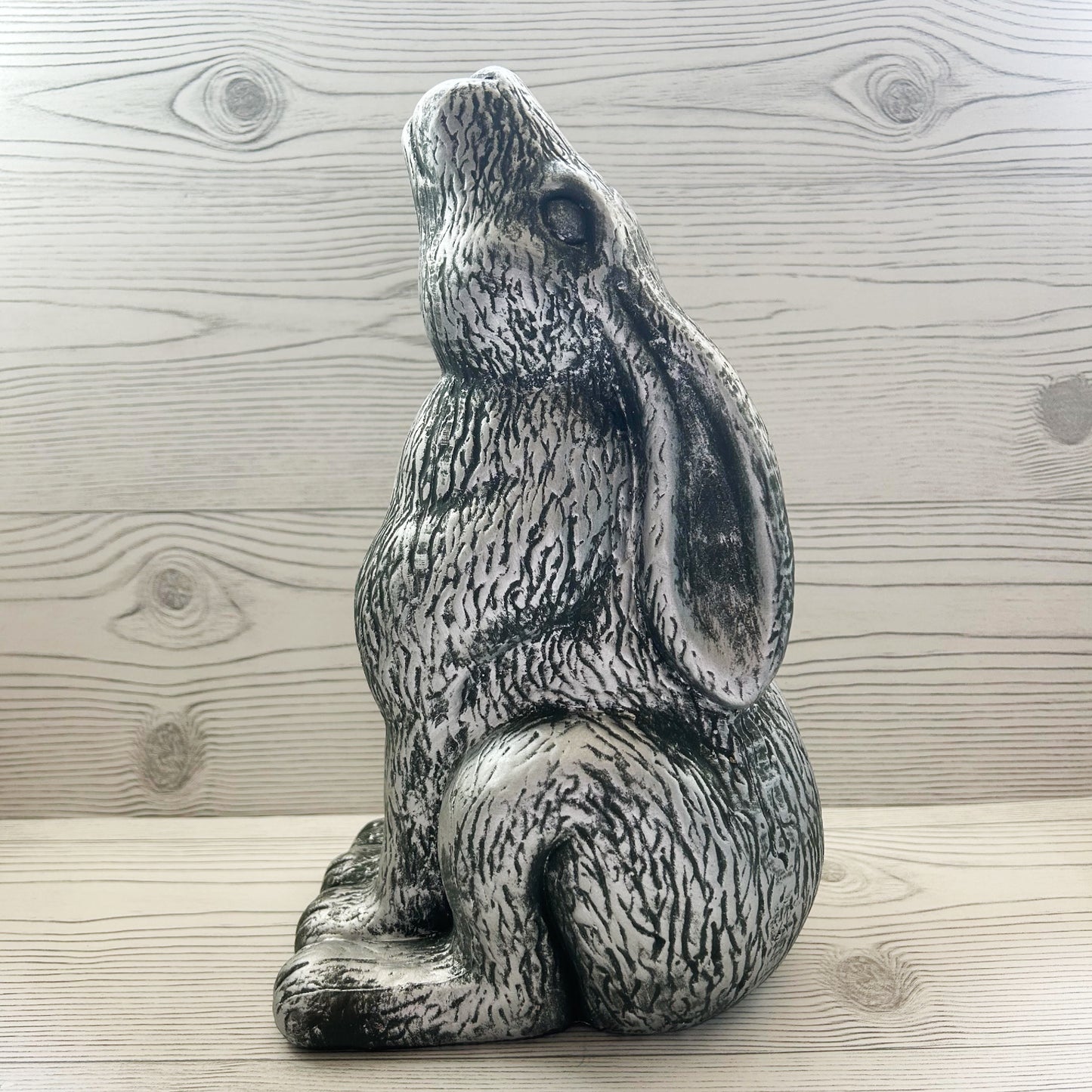 Silver Terracotta Moon Gazing Hare Garden Ornament