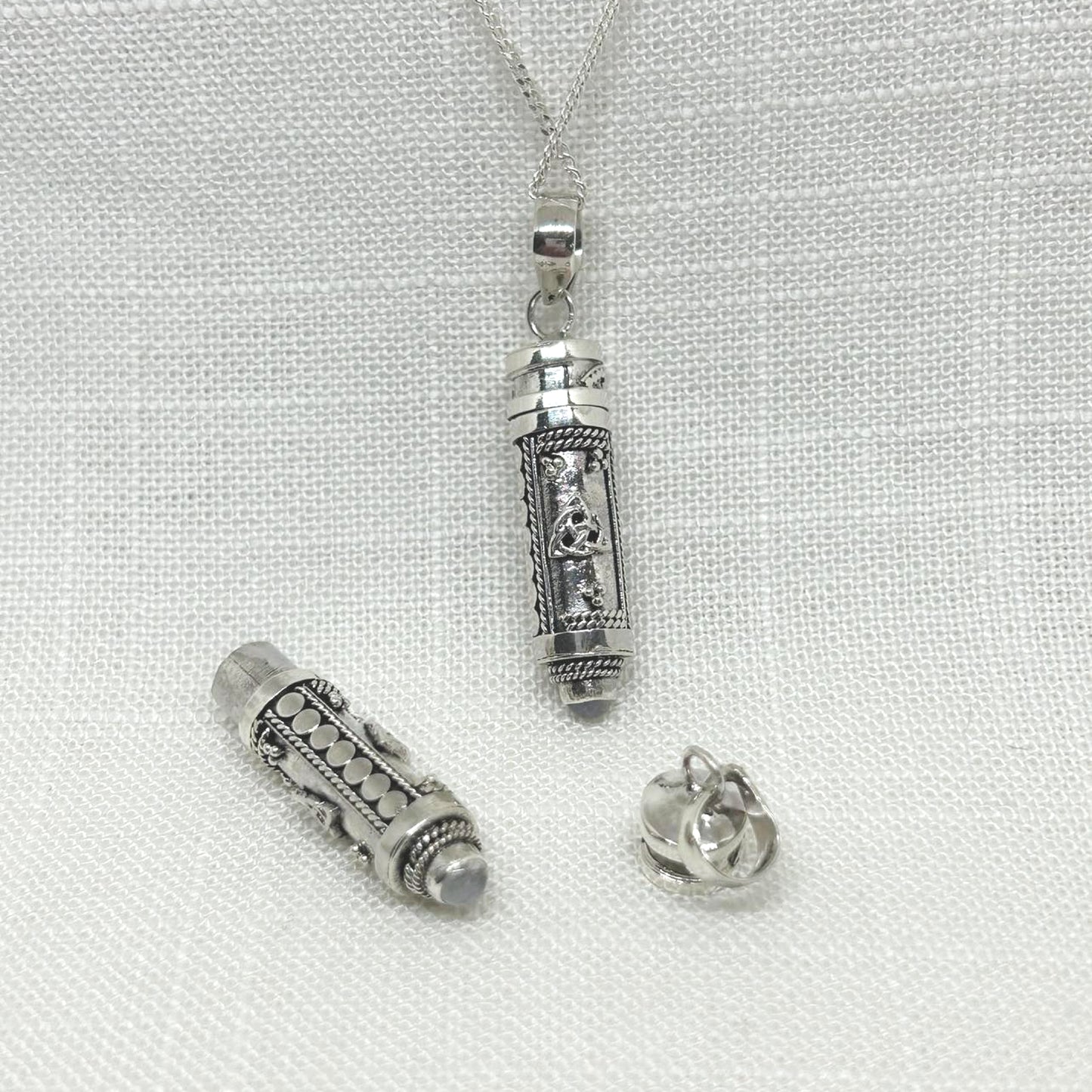 Sterling Silver Poison Locket 'Triquetra With Rainbow Moonstone' Necklace