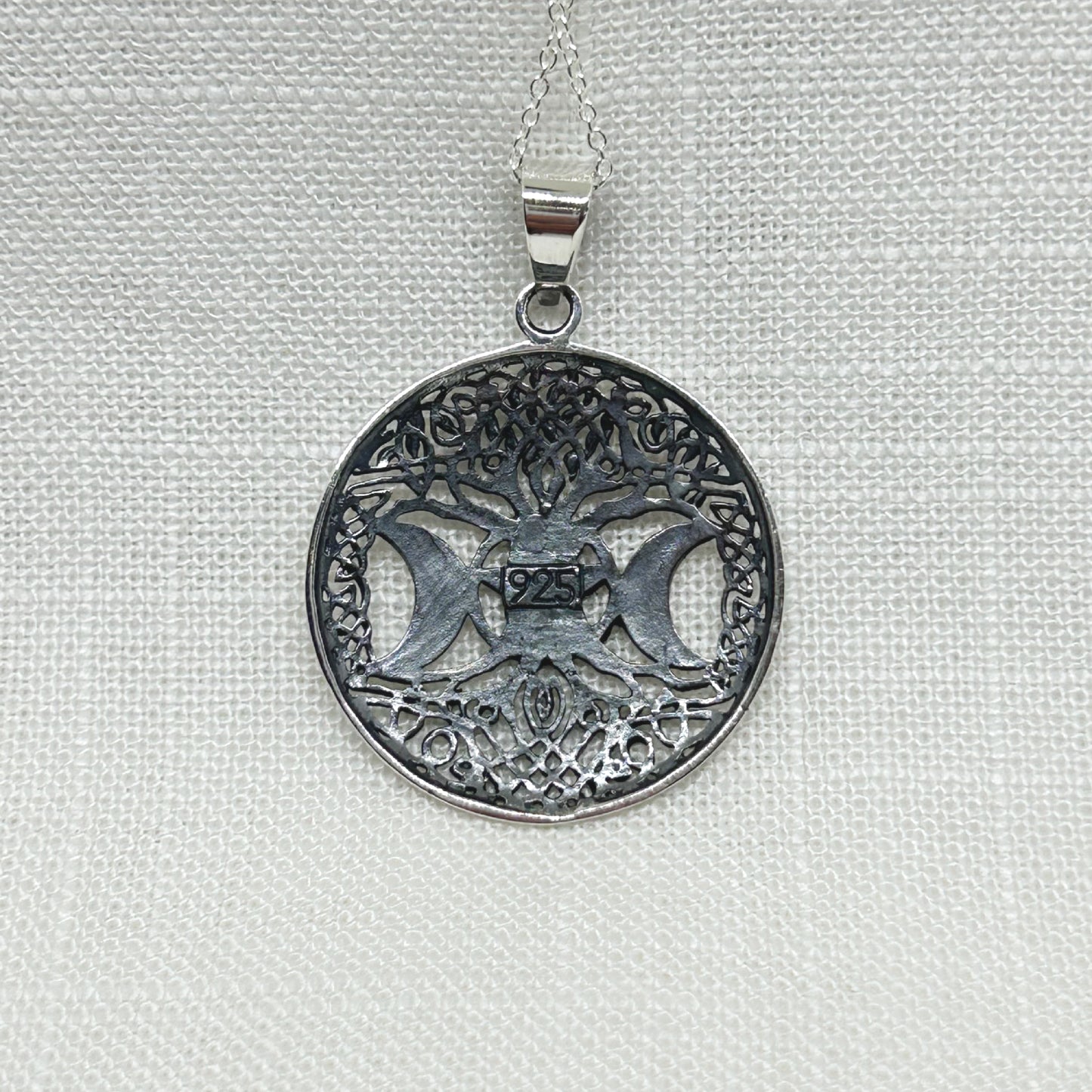 Sterling Silver Triple Moon & Pentagram Tree of Life Necklace