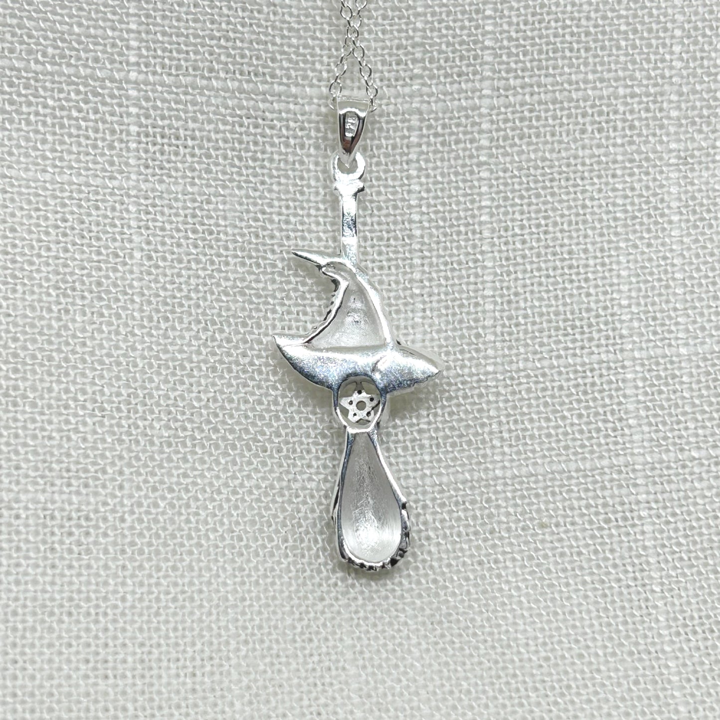 Sterling Silver Witches' Besom Broomstick & Hat Necklace