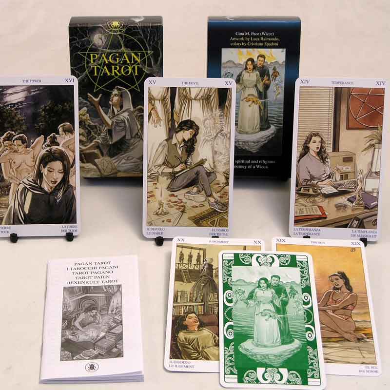 Combining Wiccan traditions and modern lifestyles, the Pagan Tarot and booklet portrays experiences of the modern Witch and Pagan priestess ~ a must for those following the Wiccan path. Based on elemental dignities and the traditional Tarot structure, it portrays the experiences of the modern Witch and pagan priestess. An indispensable tool for Pagans seeking guidance for both mundane problems and spiritual concerns.