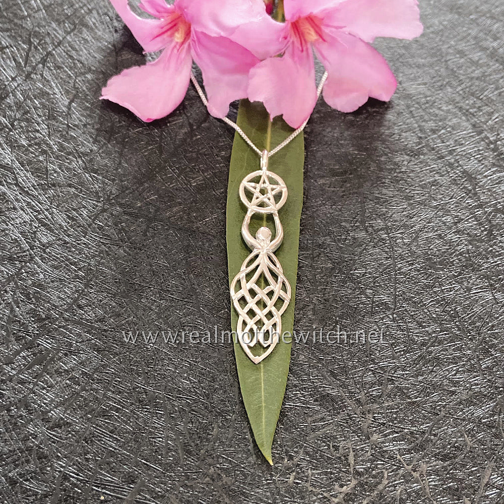 Sterling Silver Celtic Knot Goddess Pentacle Necklace
