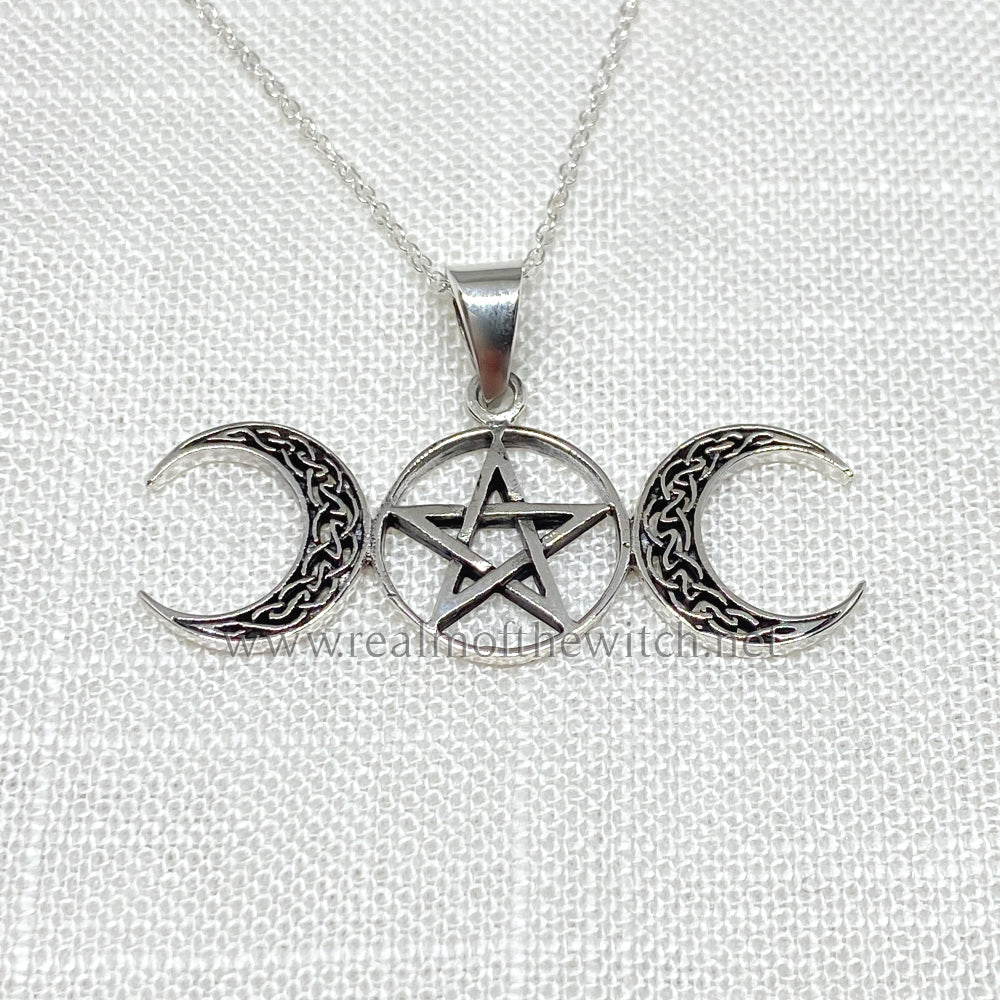 Sterling Silver Celtic Triple Moon Necklace – Realm of the Witch