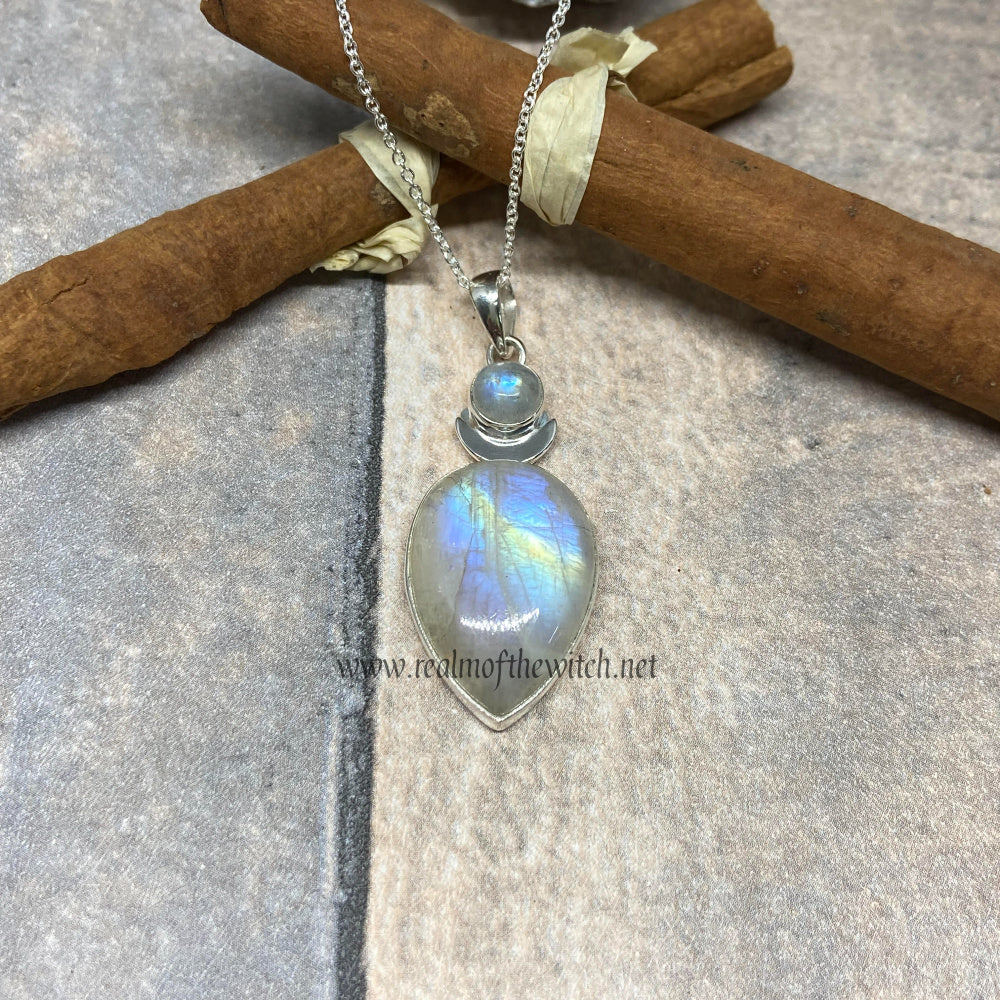 Sterling Silver High Priestess with Rainbow Moonstone Necklace – Realm of  the Witch