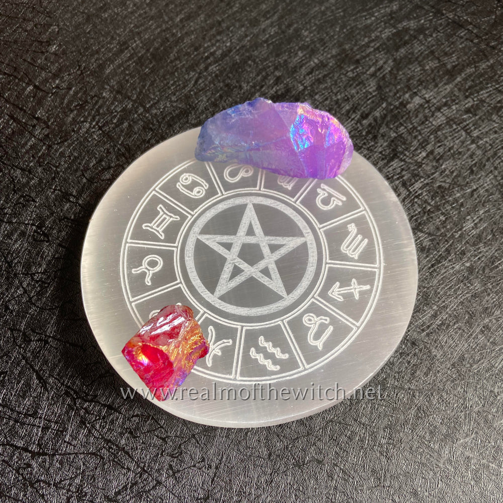 Selenite Engraved Zodiac Charging Plate