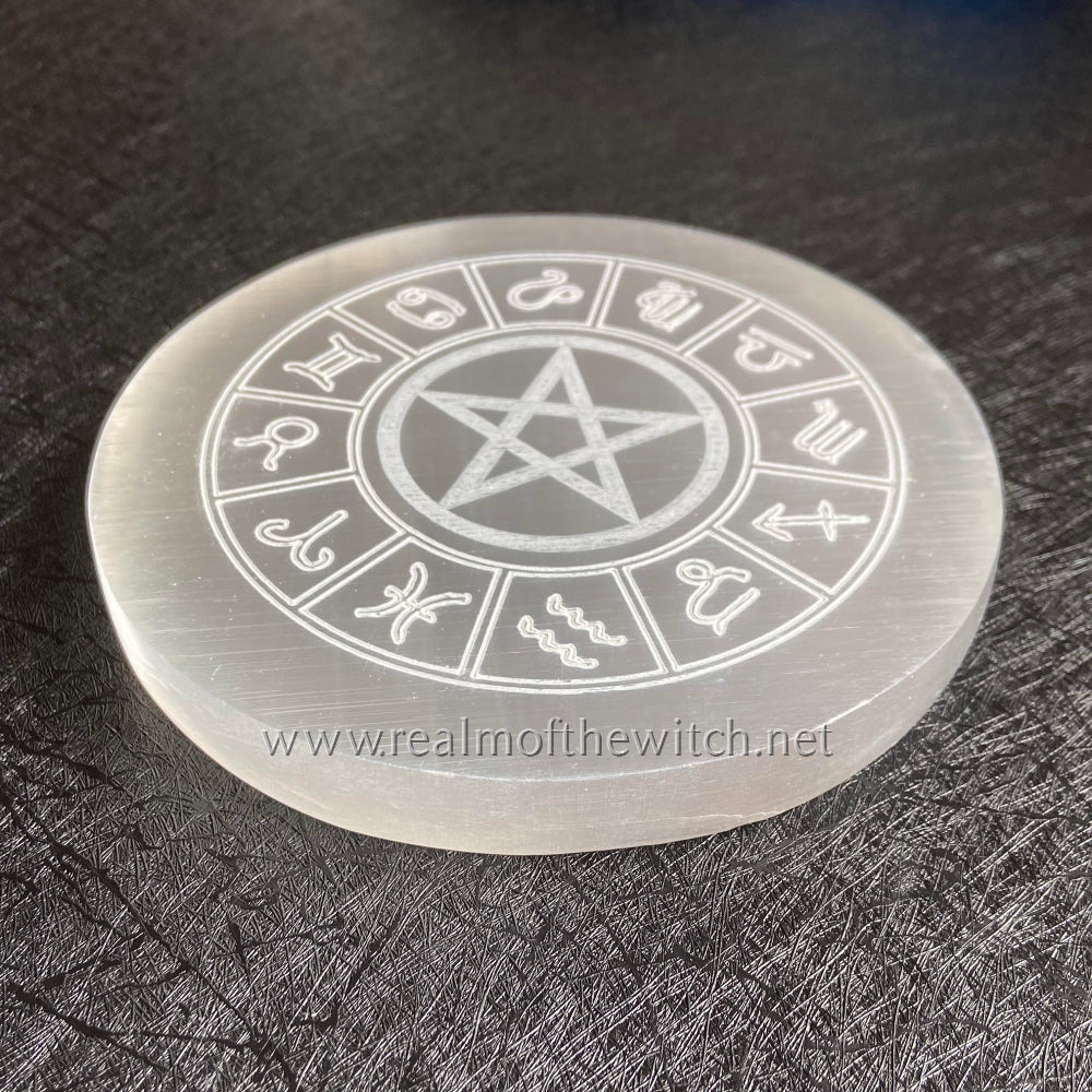 Selenite Engraved Zodiac Charging Plate
