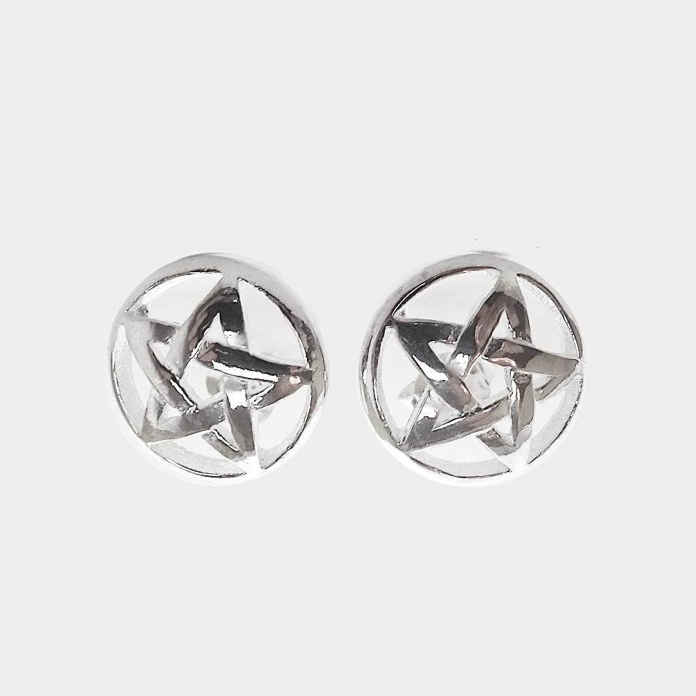 Sterling Silver Pentacle Stud Earrings
