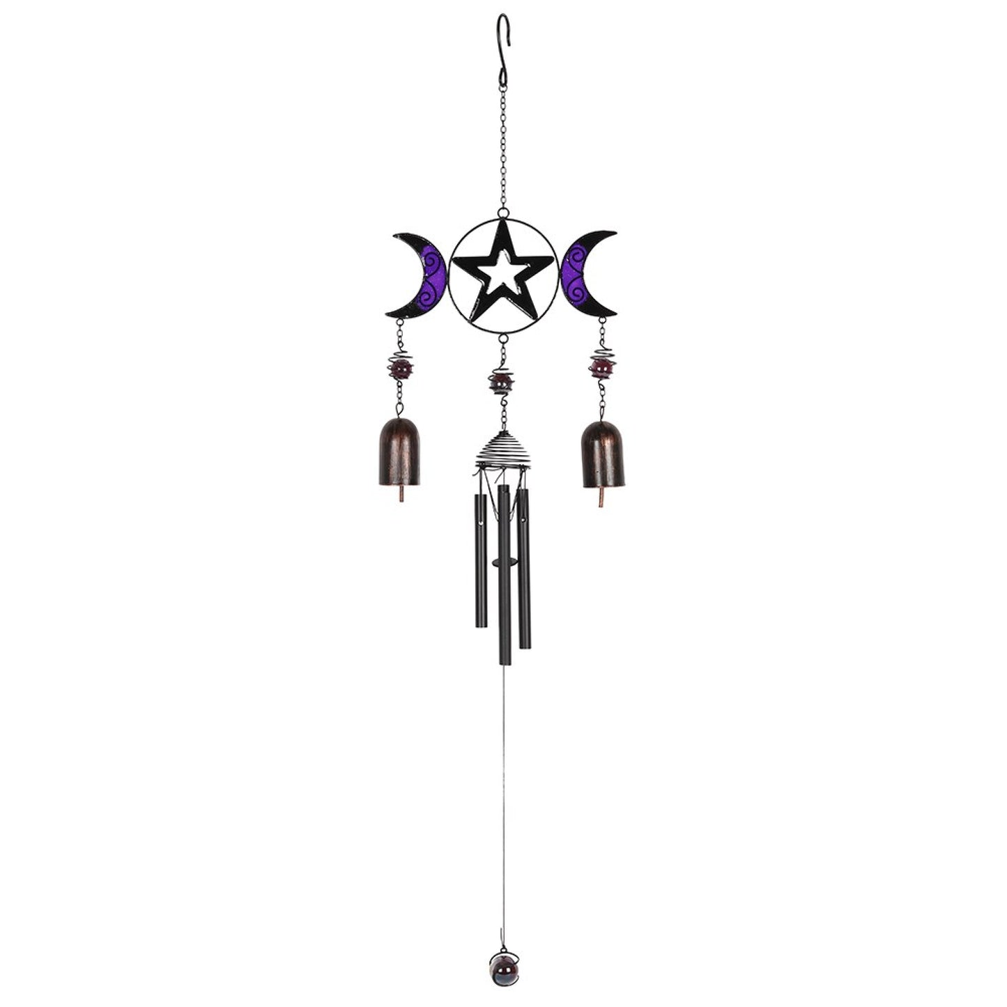 This Triple Moon windchime sounds truly magical thanks to its melodic bells which tinkle when caught in the breeze. A lovely accessory to brighten up the garden or by an open window in your home. Materials Polyresin & Metal Dimensions H 42cm x W 17cm x D 4cm