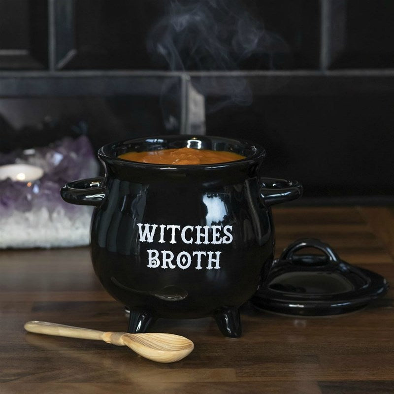 This adorable Witches Broth Cauldron Soup Bowl is the perfect companion to our bestselling Witches Brew Cauldron Mug, the Cauldron Cruet Set and the Cauldron Egg Cup & Broom Spoon. With a removable lid and matching witches broom spoon, this soup bowl will become a customer favourite. Part of the popular Black Magic Collection Do not microwave Dishwasher safe Size: H: 14cm x W: 14cm x D: 11cm Material: Ceramic