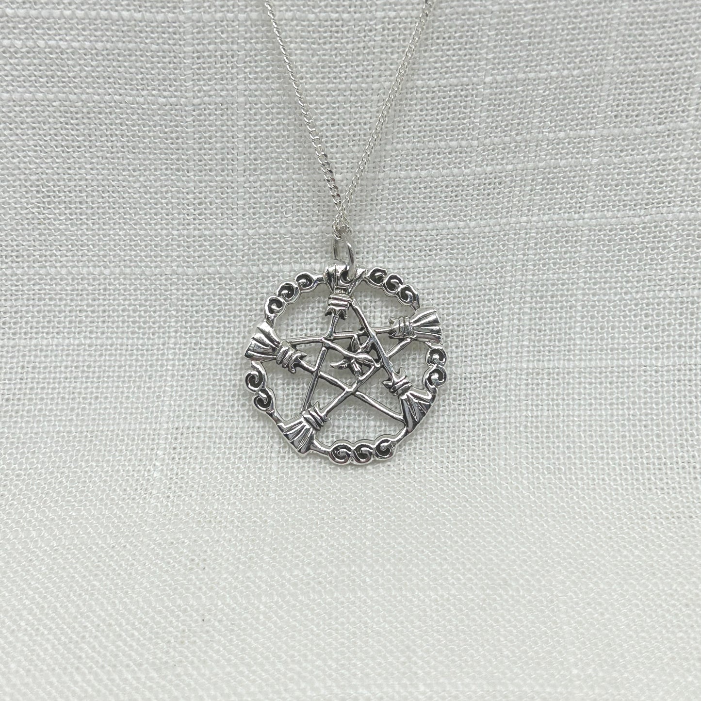 Sterling Silver Brooms of the Elders Pentacle Necklace
