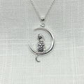 Sterling Silver Crescent Moon with Cat Necklace