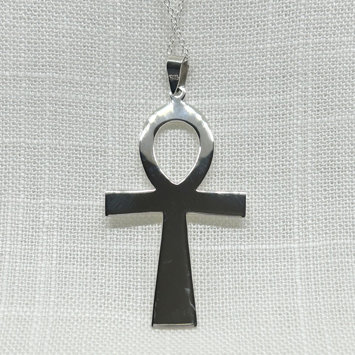 Sterling Silver Egyptian Ankh Necklace XL