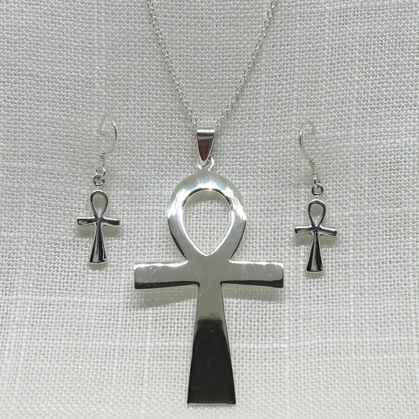 Sterling Silver Egyptian Ankh Necklace XL