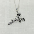 Sterling Silver Flying Witch with Cat & Cauldron Necklace
