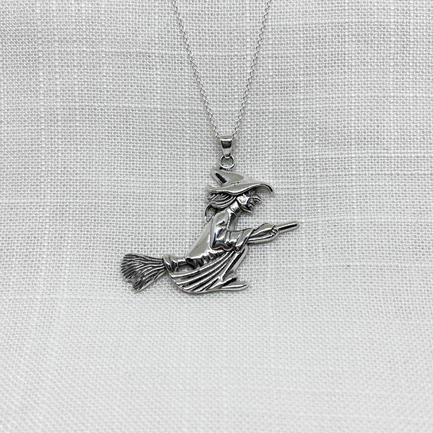Sterling Silver Flying Witch Necklace XL