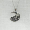 Sterling Silver Howling Wolf Necklace with Rainbow Moonstone