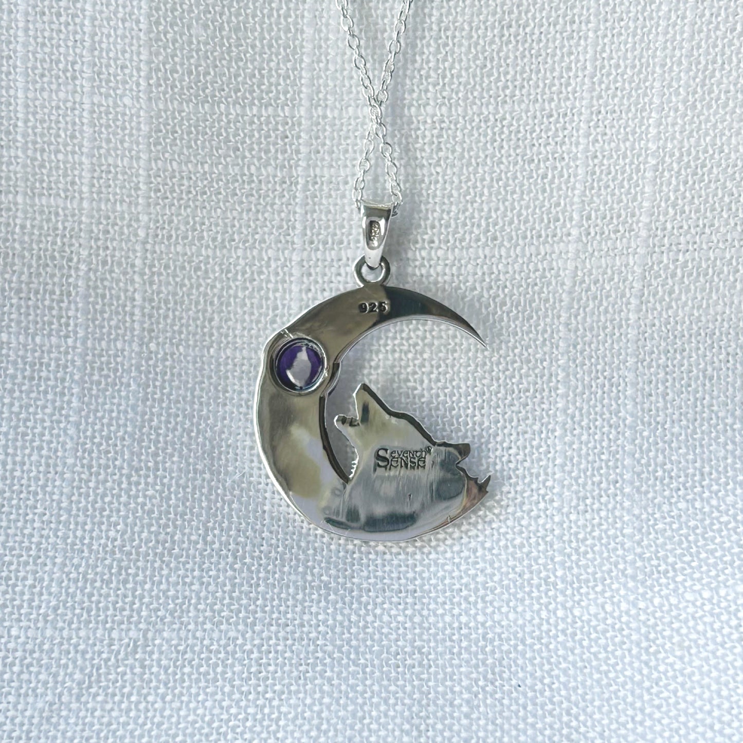 Sterling Silver Howling Wolf with Amethyst Necklace