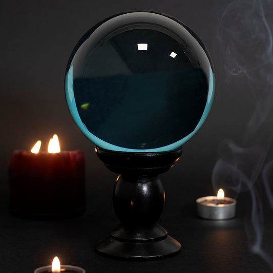 This stunning teal crystal ball will make an eye-catching addition to any room with its 20cm diameter and black wooden stand.  Not only is it an attractive décor piece, the crystal ball is a powerful tool for scrying or fortune telling.  It will be a unique conversation starter at any event.