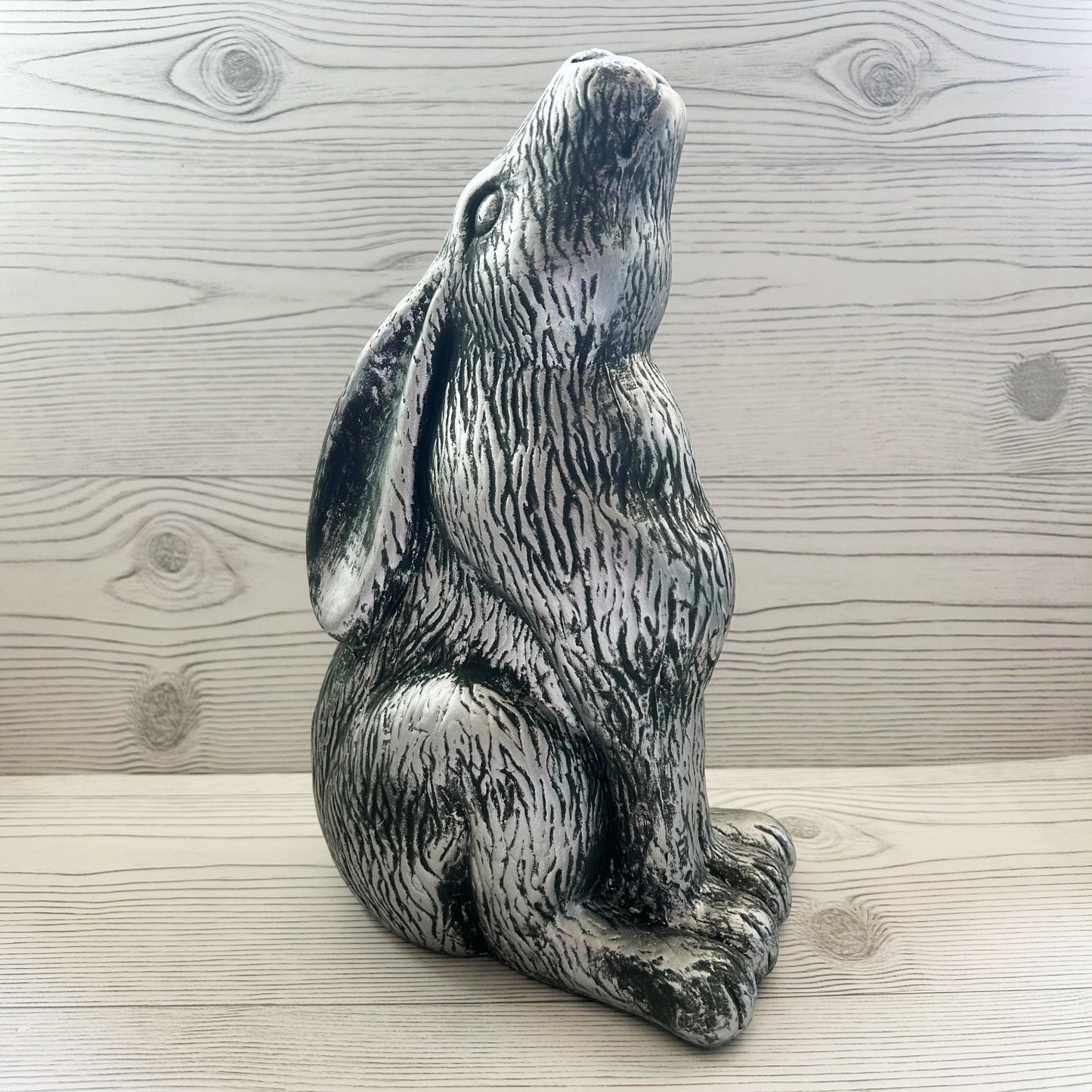 Silver Terracotta Moon Gazing Hare Garden Ornament