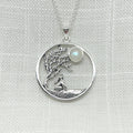 Sterling Silver Moon Gazing Hare & Rainbow Moonstone Necklace