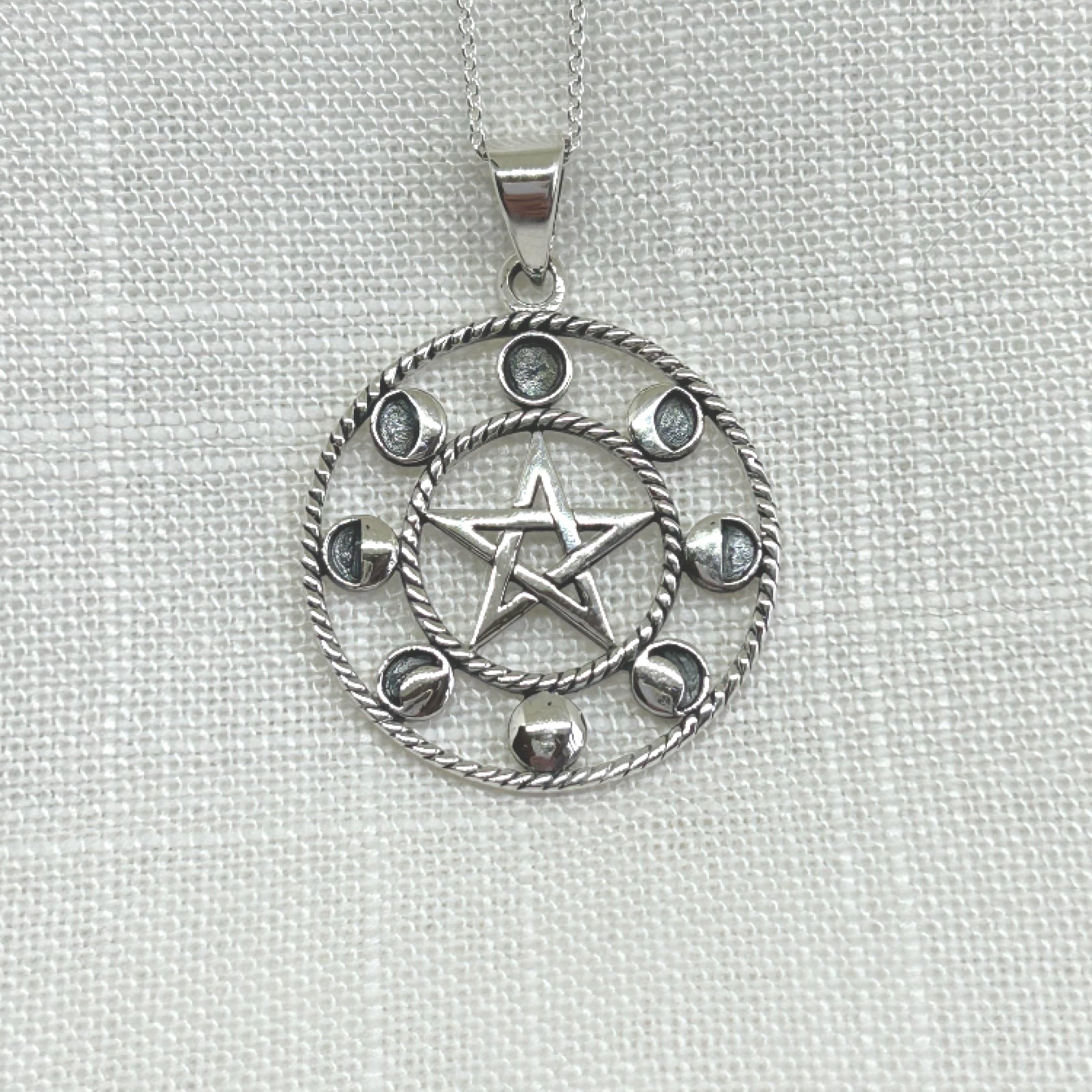 Sterling Silver Moon Phases Pentagram Necklace Realm Of The Witch Sterling silver moon phases pentagram necklace realm of the witch