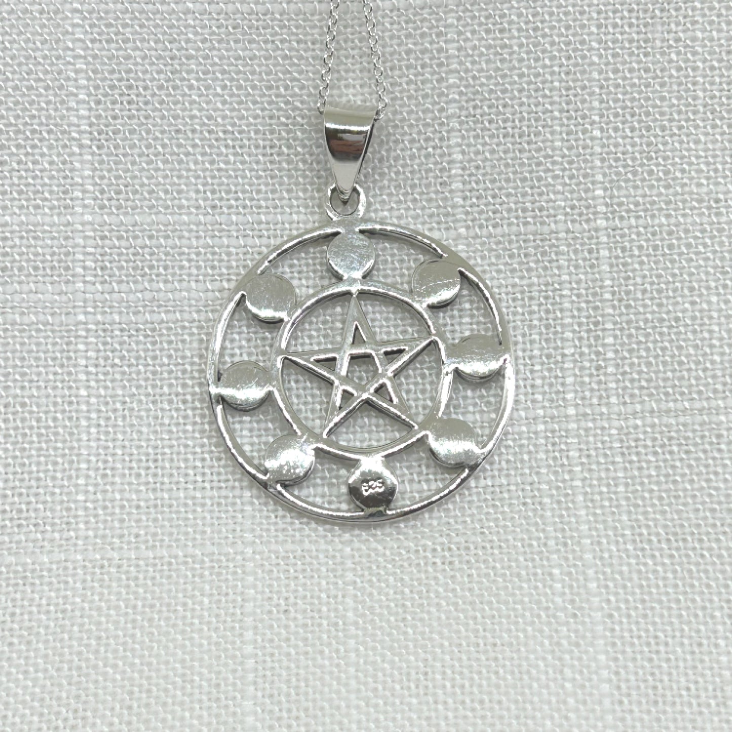 Sterling Silver Moon Phases & Pentagram Necklace
