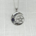 Sterling Silver Moon & Pentacle with Amethyst Necklace