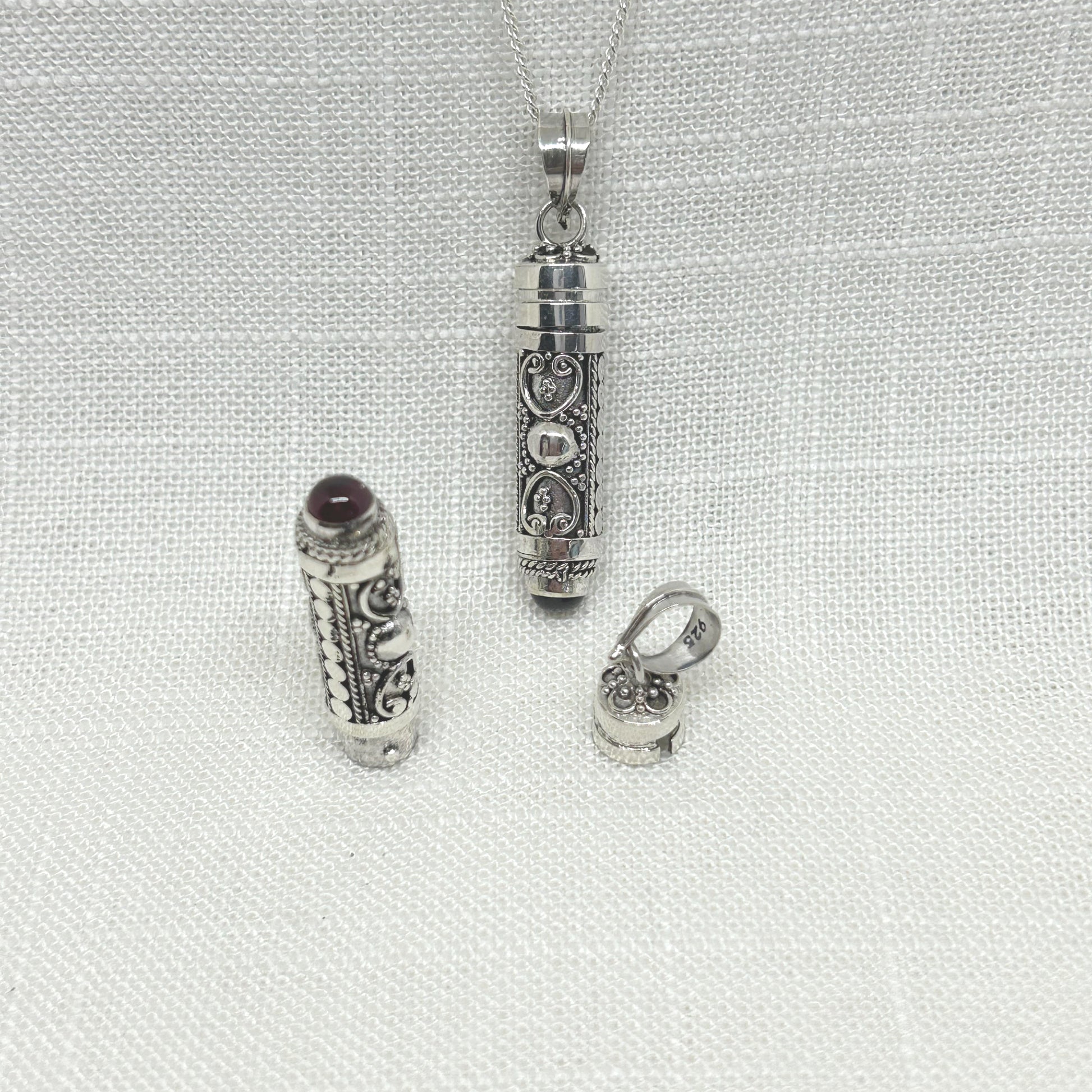 Sterling Silver Poison Locket 'Filigree Hearts With Garnet