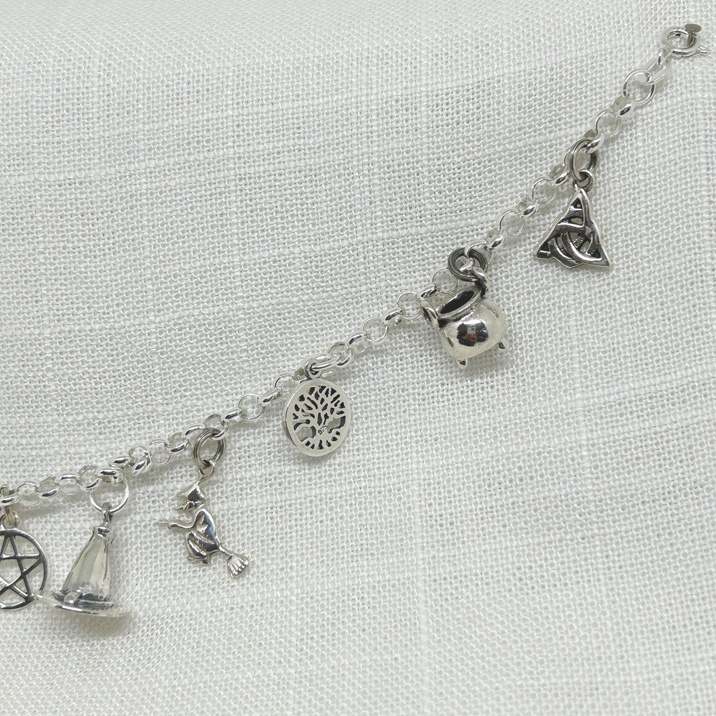 Sterling Silver Pagan Witchy Charm Bracelet