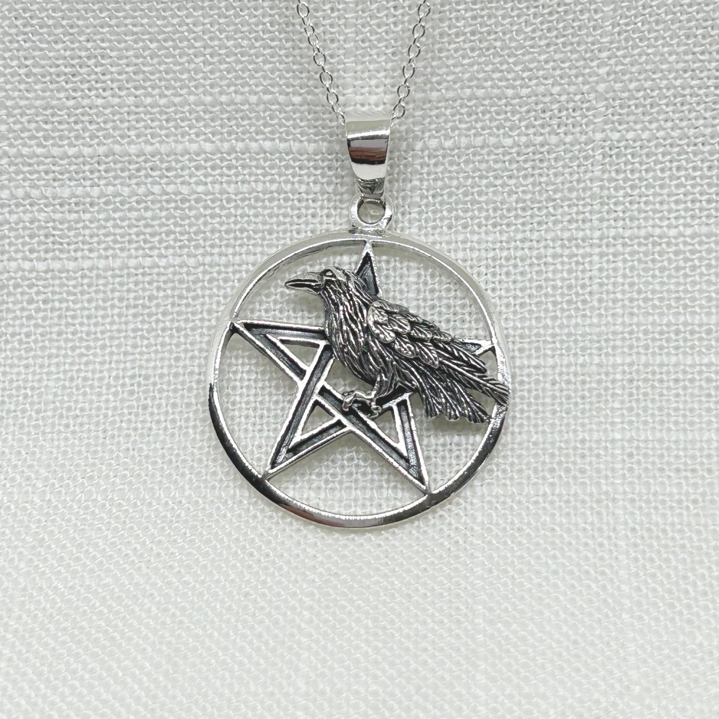 Sterling Silver Pentacle & Raven Necklace