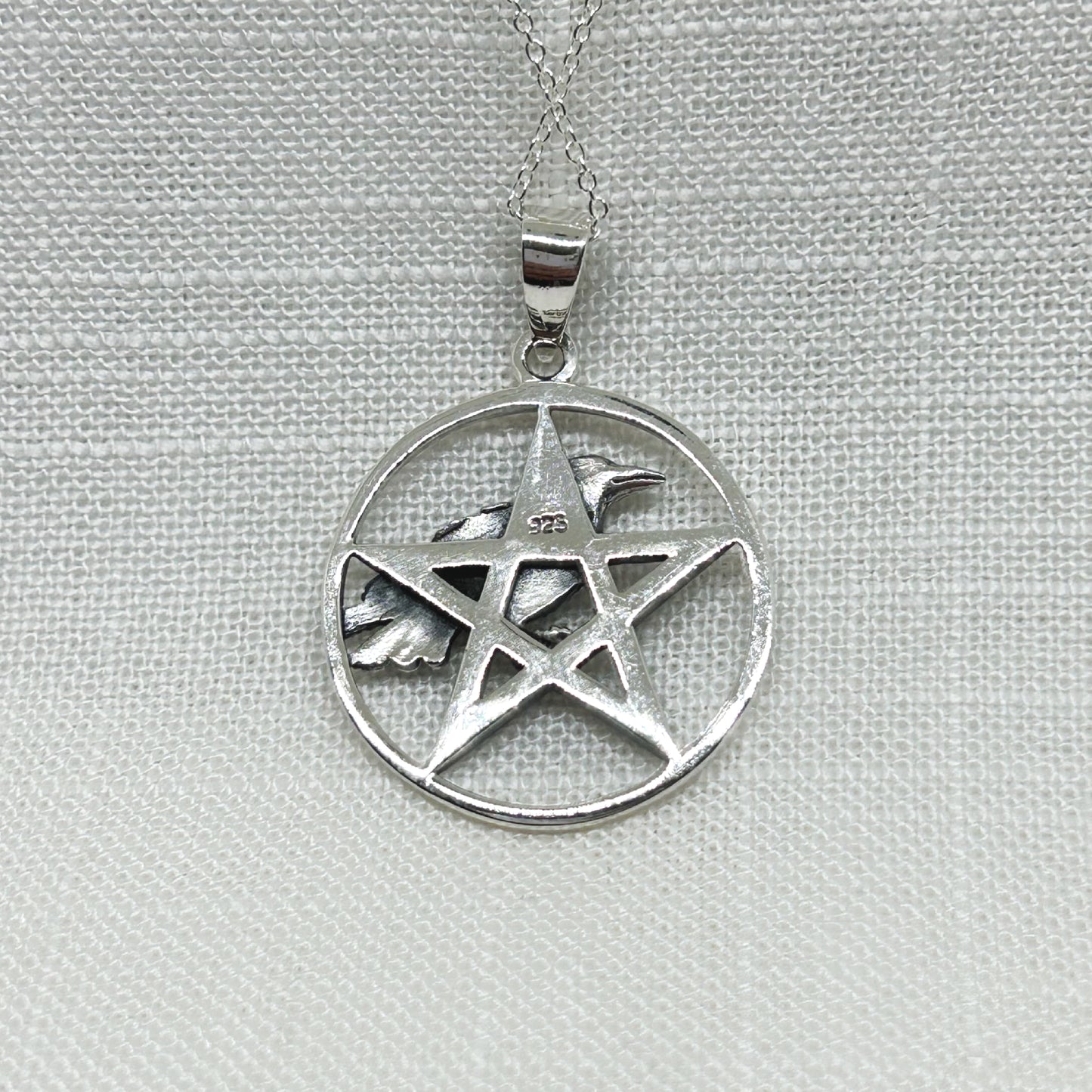 Sterling Silver Pentacle & Raven Necklace