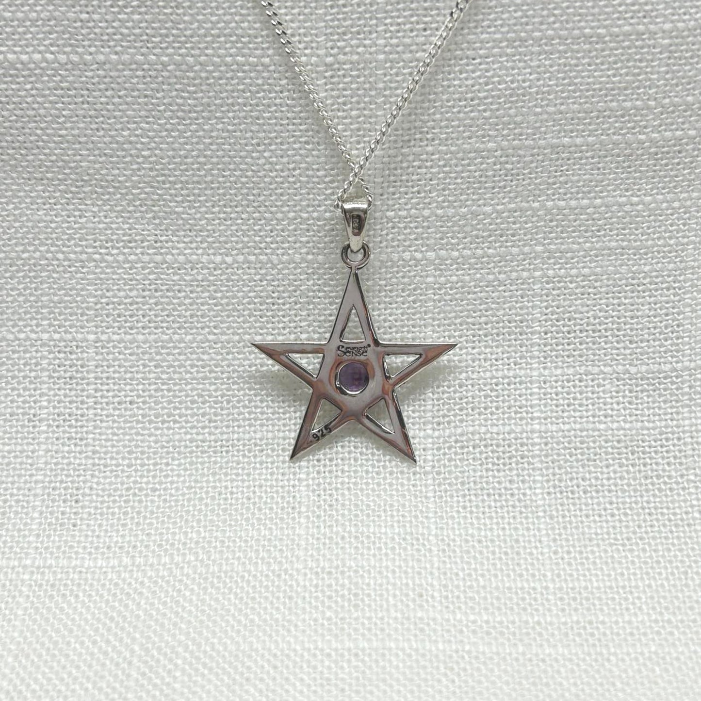Sterling Silver Pentagram with Amethyst Necklace
