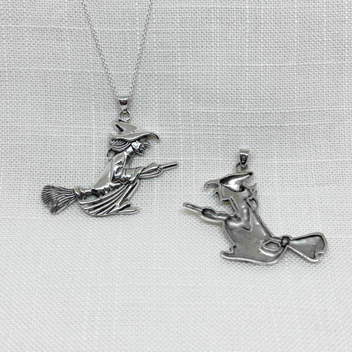 Sterling Silver Flying Witch Necklace XL
