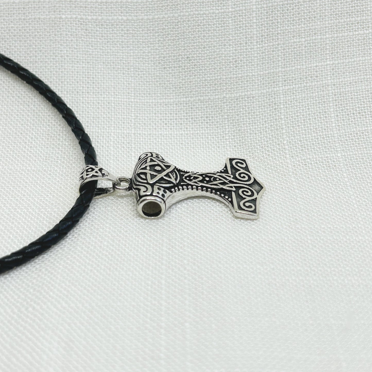 Sterling Silver Thor's Hammer with Pentagram Necklace