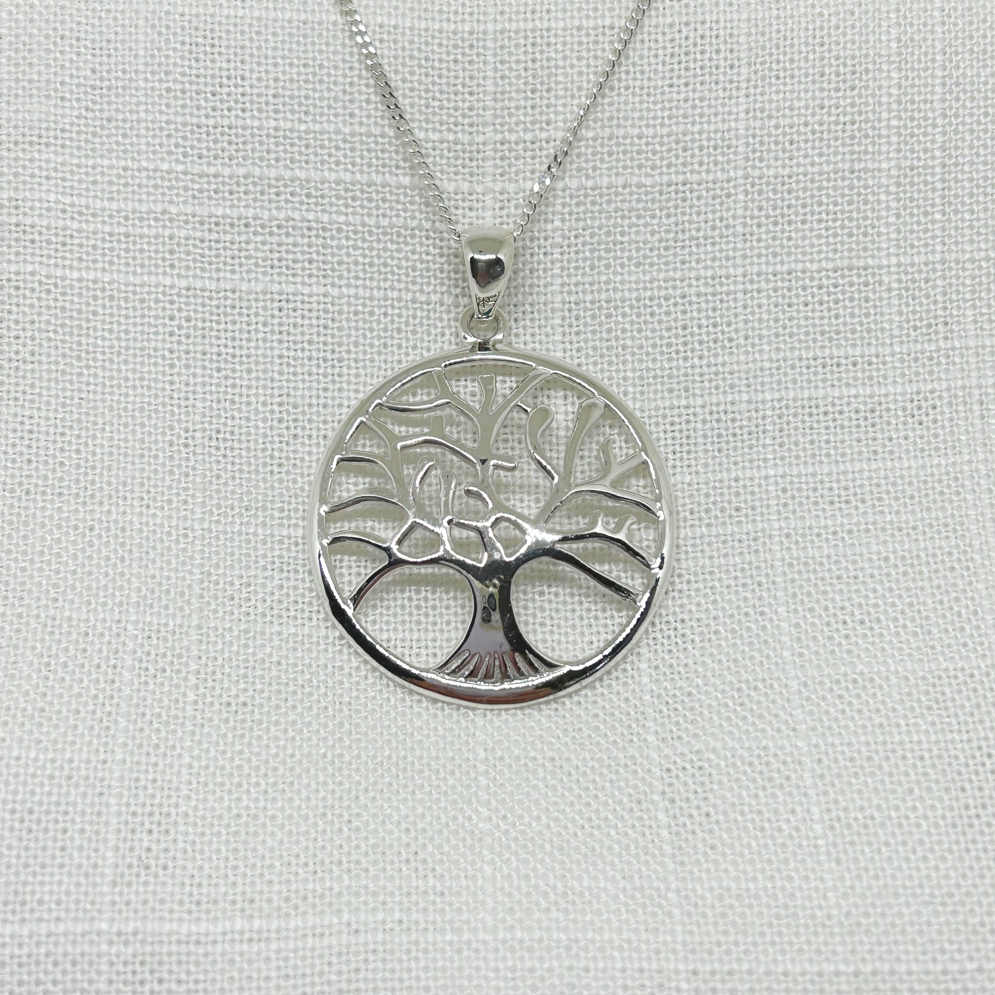 Sterling Silver Round Cubic Zirconia Tree Of Life Pendant in White | Prouds