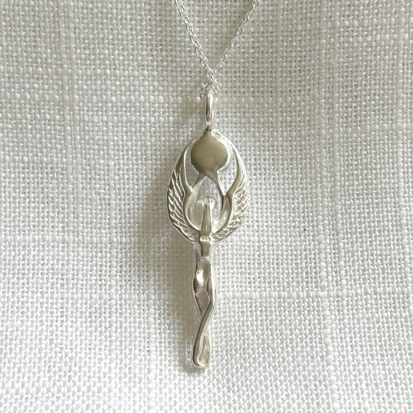 Sterling Silver Winged Goddess with Rainbow Moonstone