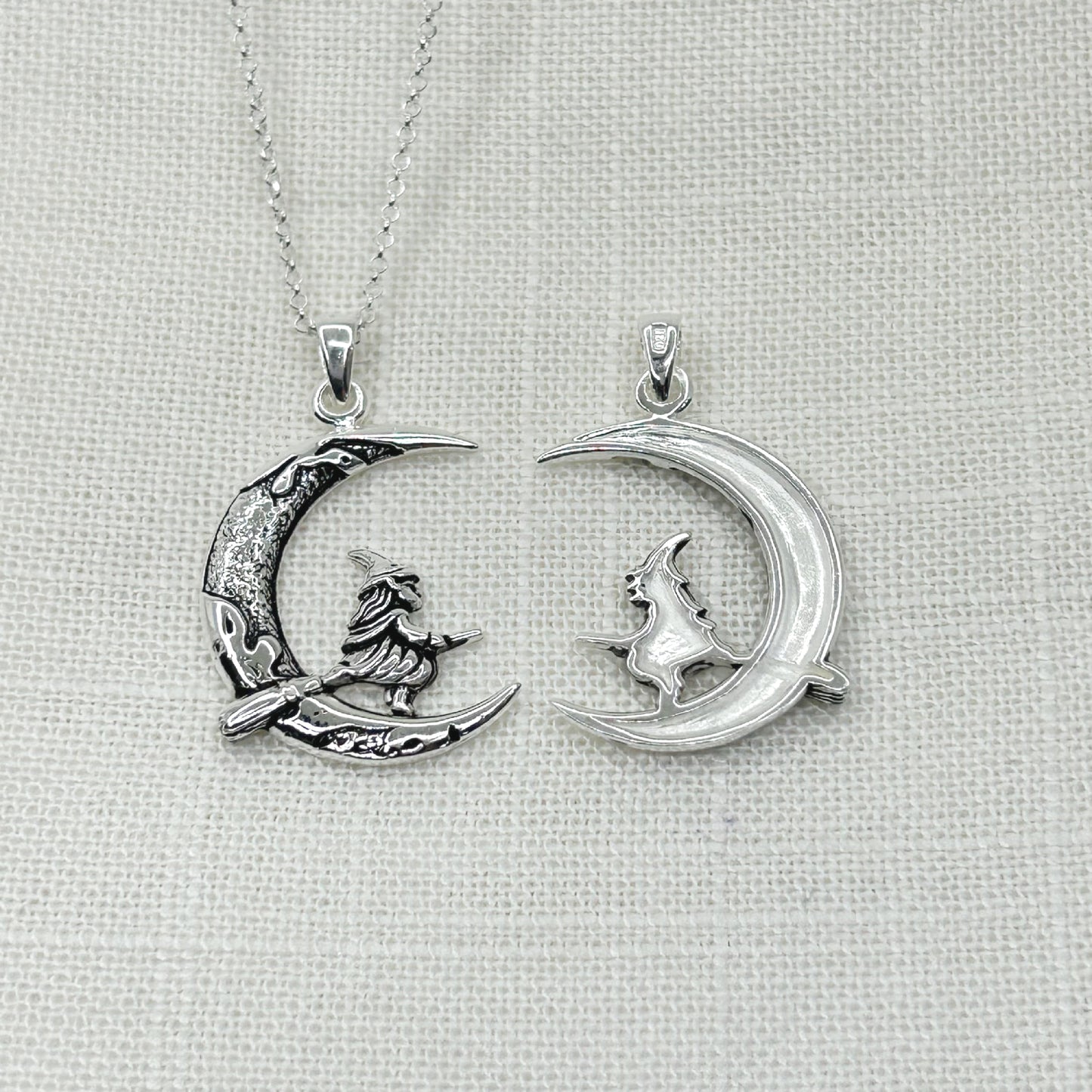 Sterling Silver Witch & Moon Necklace