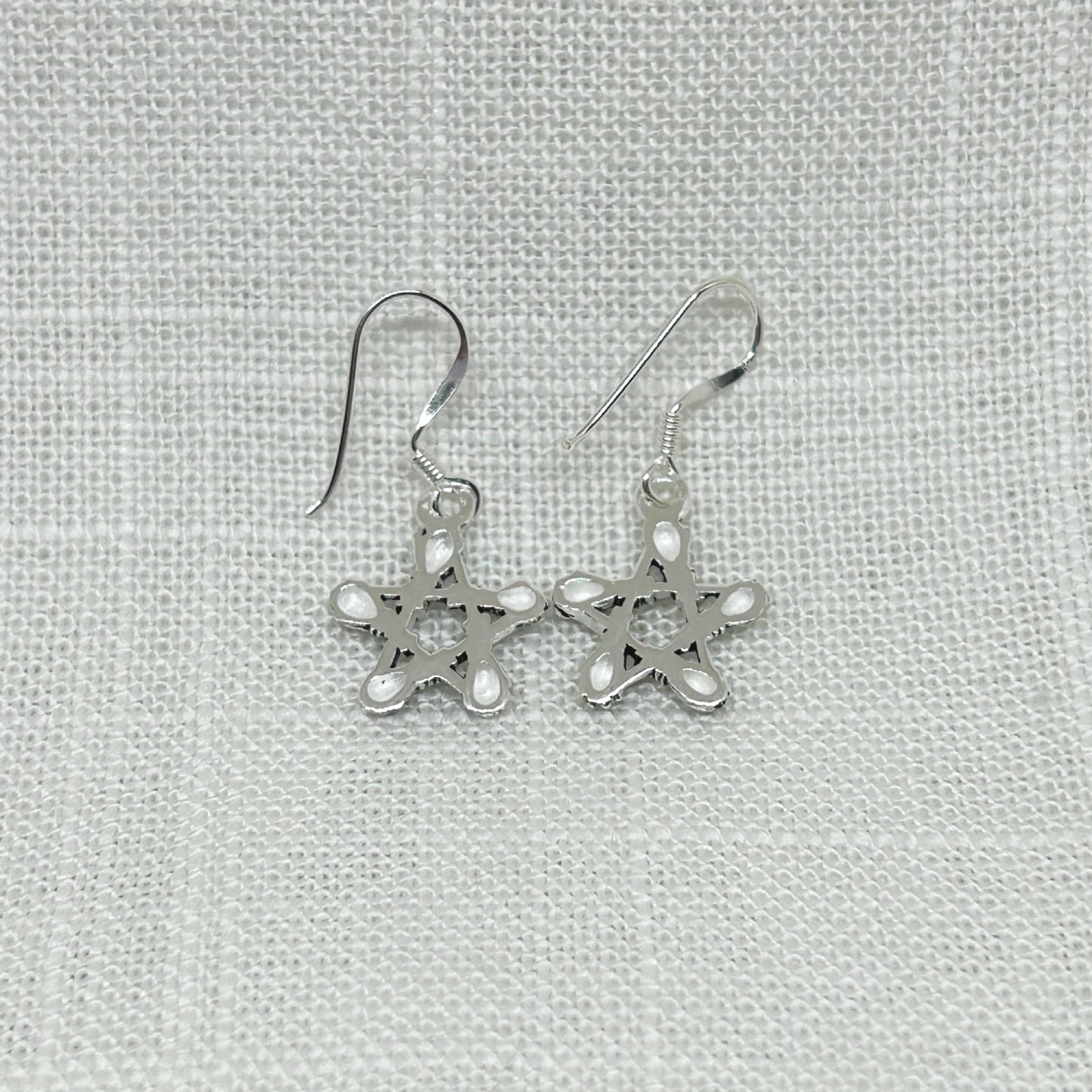 Sterling Silver Witches' Besom Broomstick Pentagram Drop Earrings