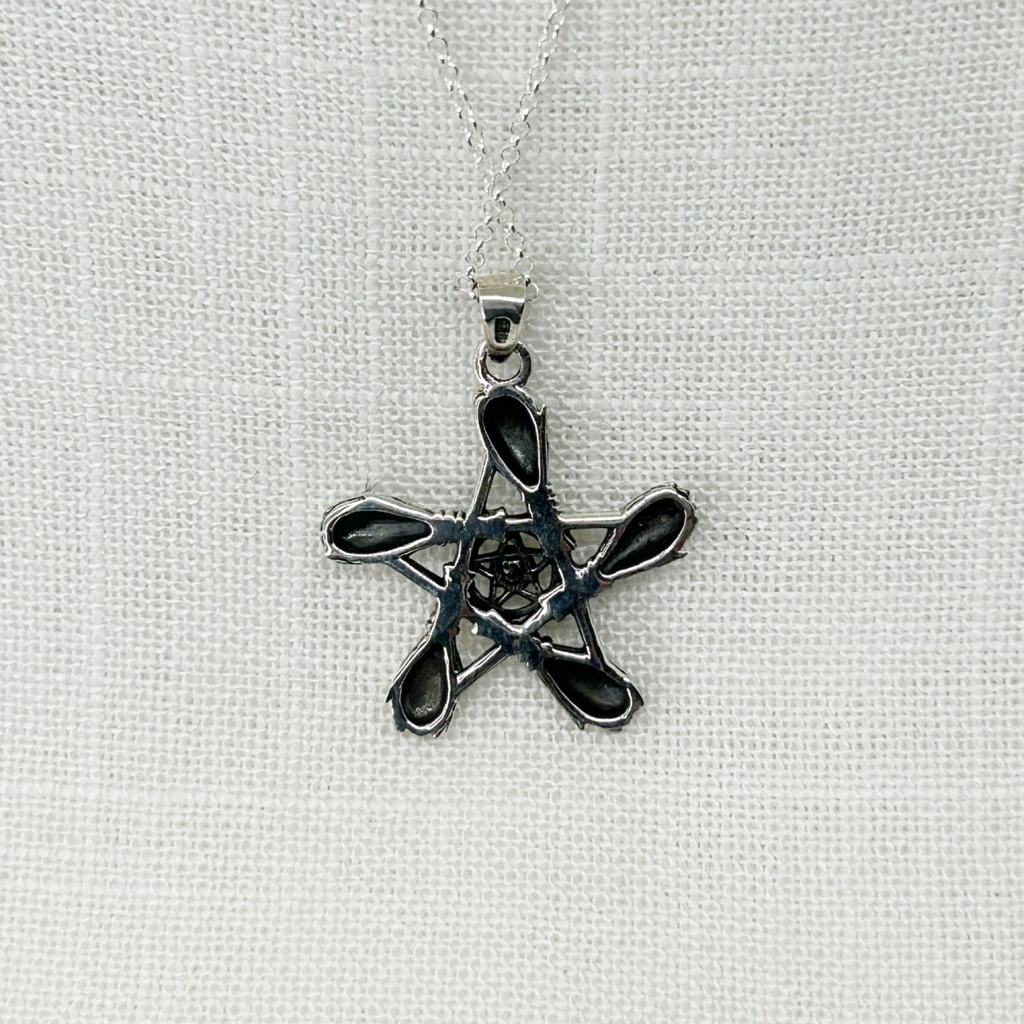 Sterling Silver Witches' Besom Broomstick Amethyst Pentagram Necklace