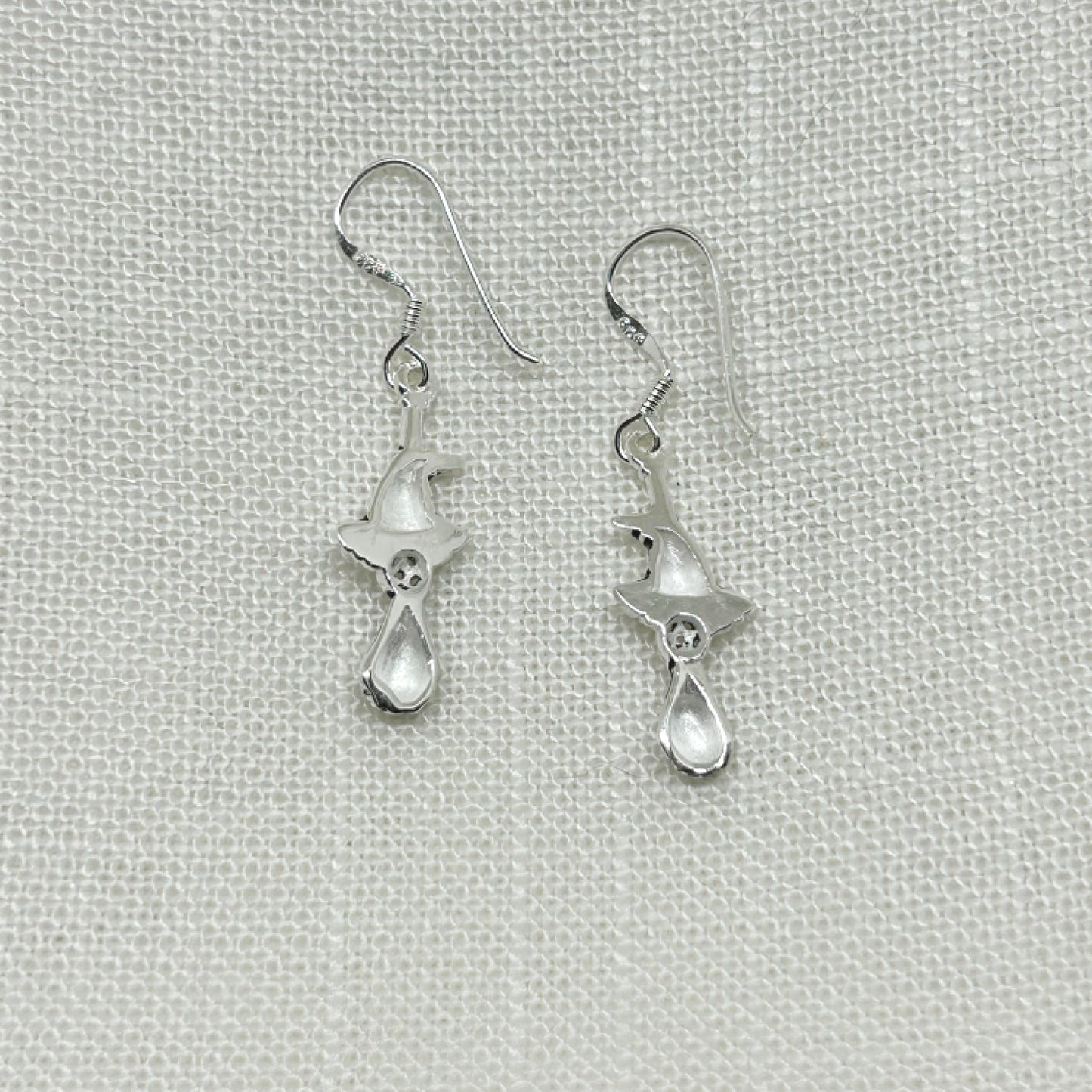 Sterling Silver Witches' Besom Broomstick & Hat Drop Earrings