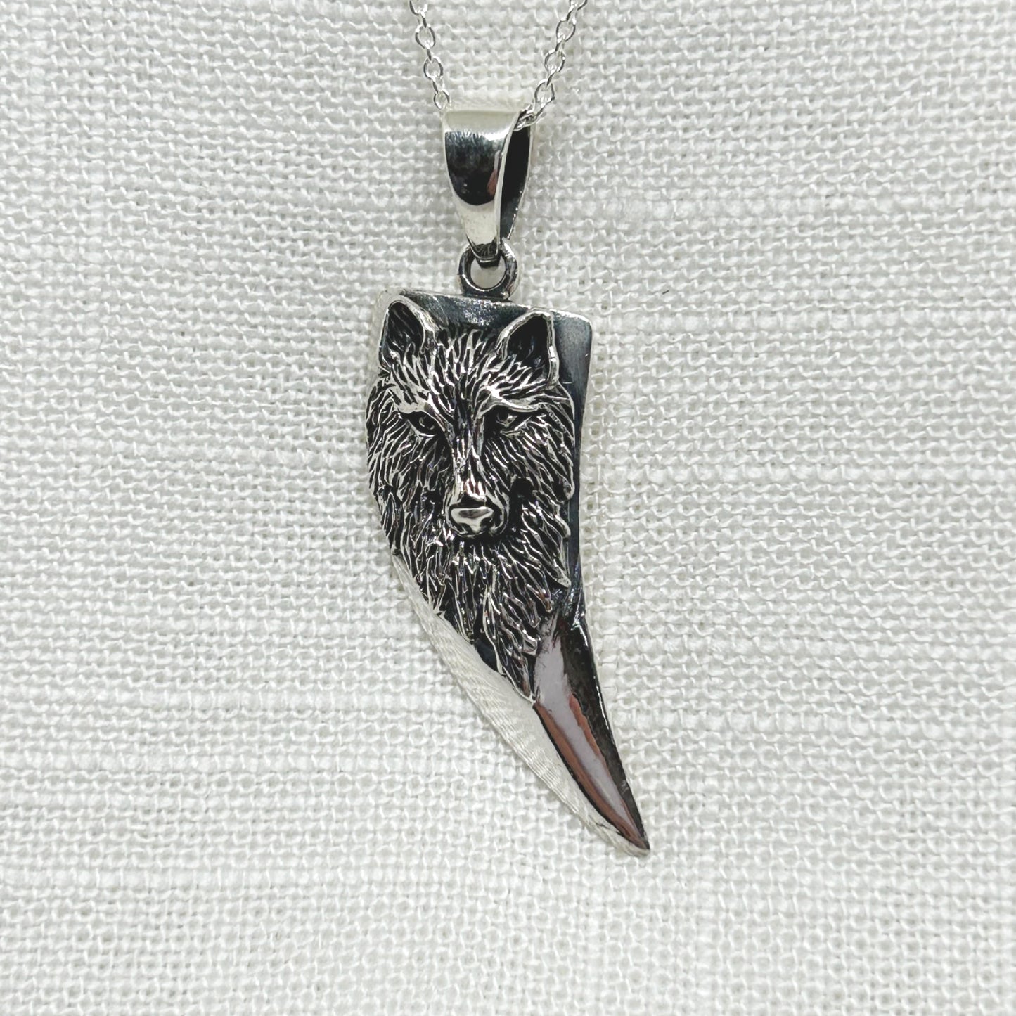 Sterling Silver Wolf Head Fang Necklace