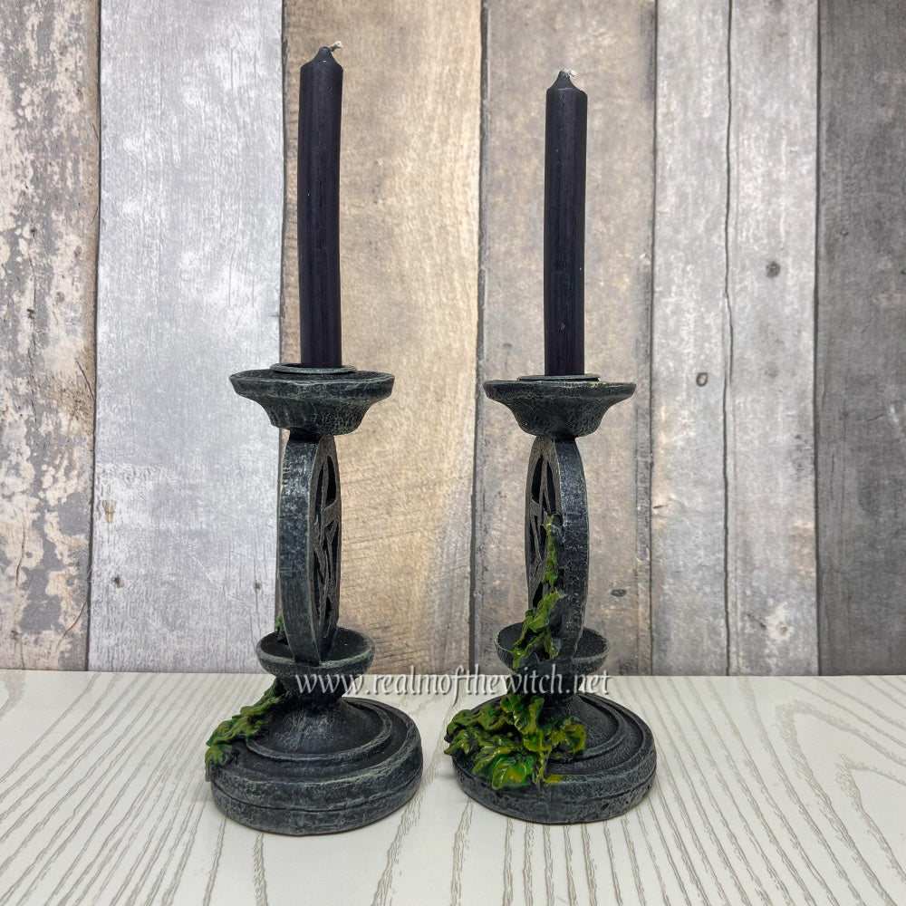 Aged Pentacle Candlestick Holders Set of 2