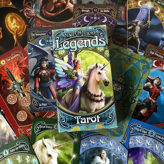There are 78 fantastically detailed cards, each showing a different character, from Fairies to Wolves, Dragons to Unicorns. With a detailed instruction leaflet showing how to perform basic and advanced readings, this tarot deck is fantastic for beginners and adepts alike. Born from the union of love and sensuality, the Anne Stokes Legends Tarot opens new doorways to embracing the light while dancing with the dark. 